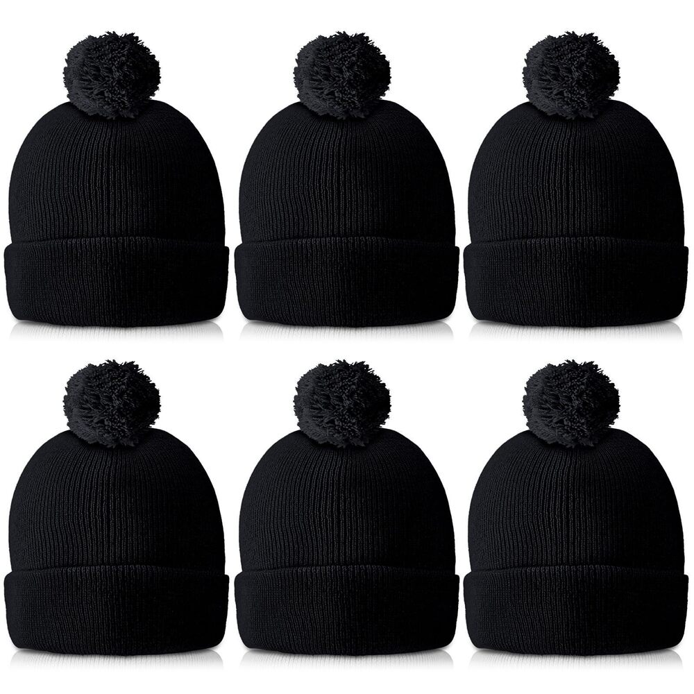 4637 6 Pieces Knit Pom Beanie Knit Hat Unisex Winter Hat with Ball at